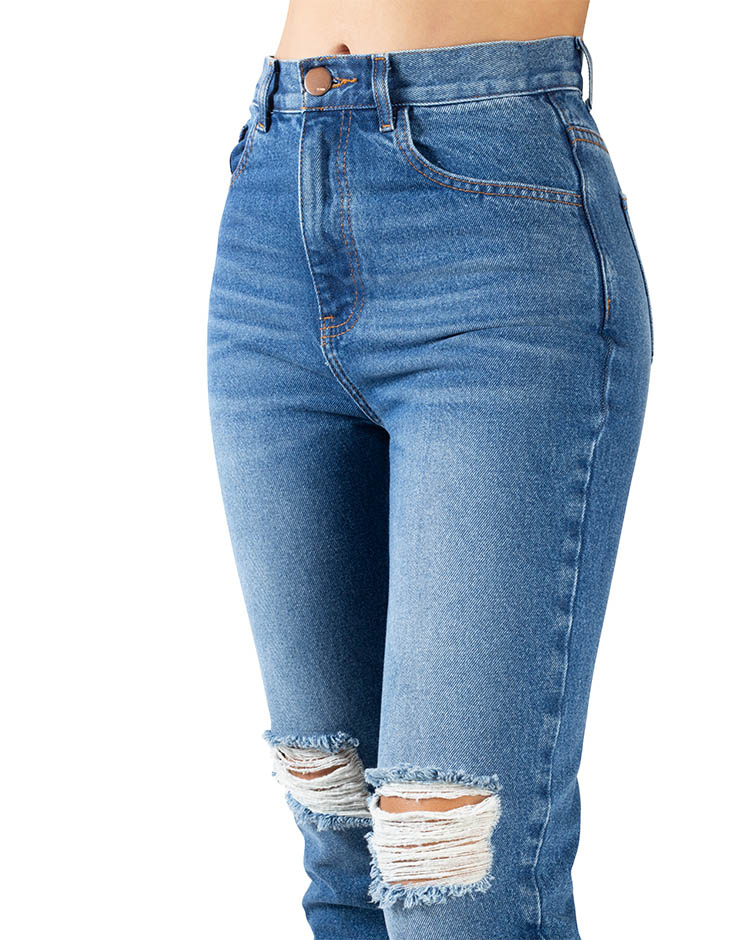 Pantalón mezclilla corte Mom Jeans para mujer 8826F - Mayoreo